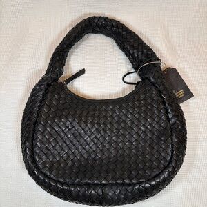 Black Woven Leather Hobo Bag